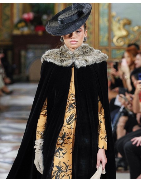 Black velvet midi cape with neckline closure