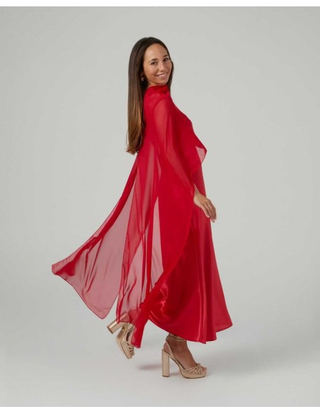 Cape midi rouge en mousseline cationique et double fil