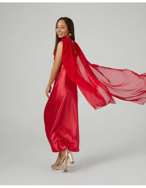 Red midi layer of cationic chiffon and double thread 2