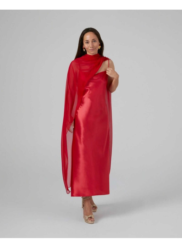 Cape midi rouge en mousseline cationique et...