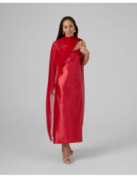 Cape midi rouge en mousseline cationique et double fil