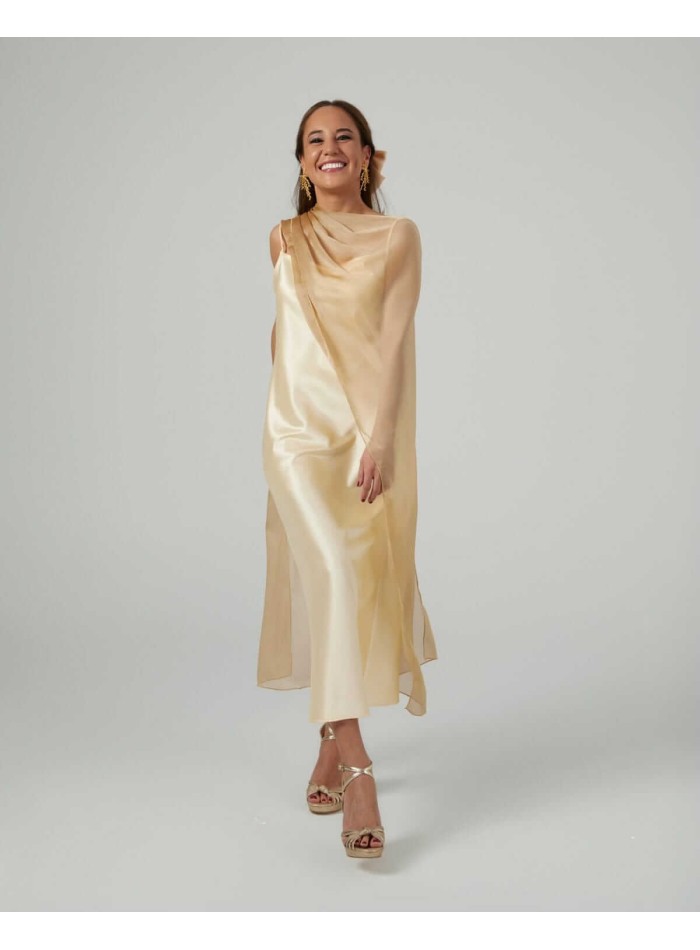 Cationic chiffon midi layer with double golden...