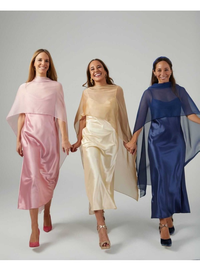 Cationic chiffon midi layer with double golden...