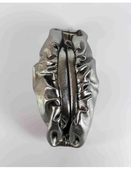 Metallic silver leather clutch