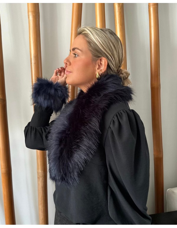 Étole de soirée en cheveux courts bleu nuit 2