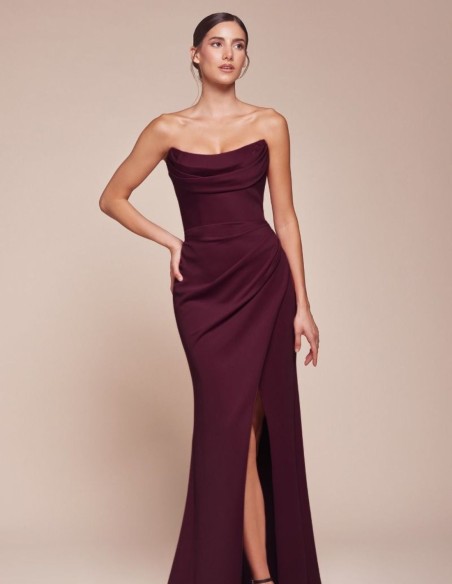 Maxi dress with strapless neckline and draping effect