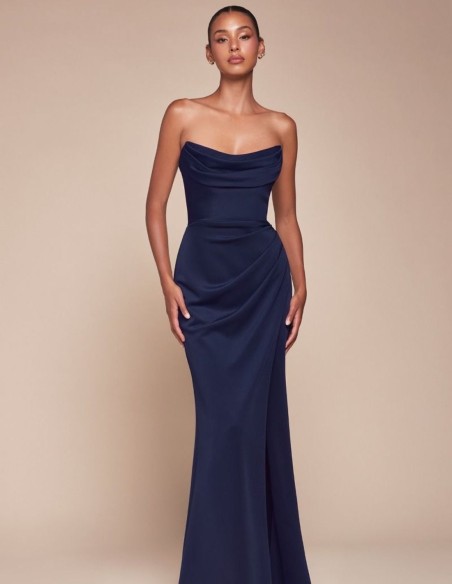 Maxi dress with strapless neckline and draping effect