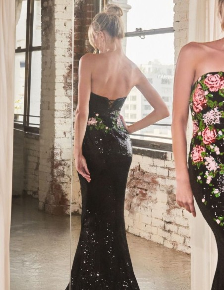 Robe longue de fête avec paillettes et imprimé floral
