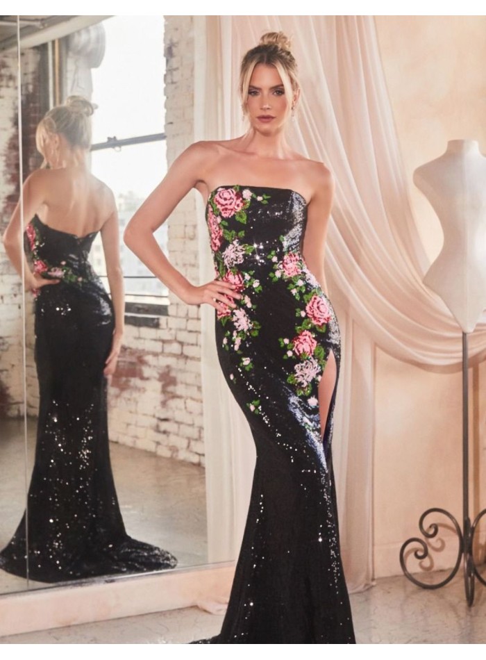 Robe longue de fête avec paillettes et imprimé...