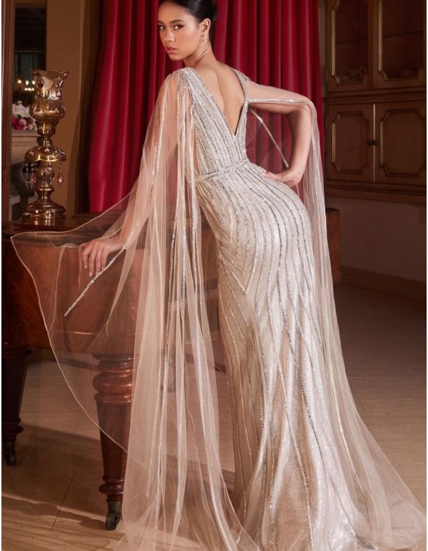 Layered sleeve ball gown with rhinestone embellishment 2