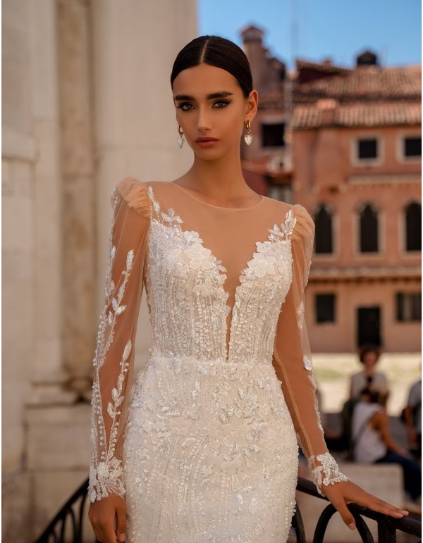 Vestido de novia largo con manga larga efecto tatuaje de... 2