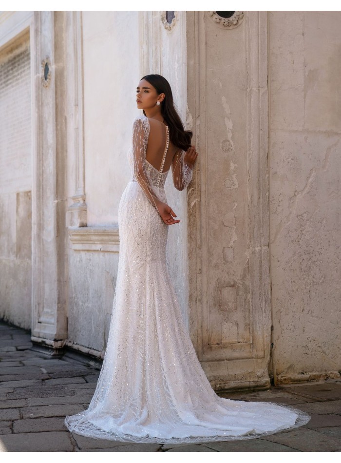 Long mermaid cut wedding dress embroidered with...