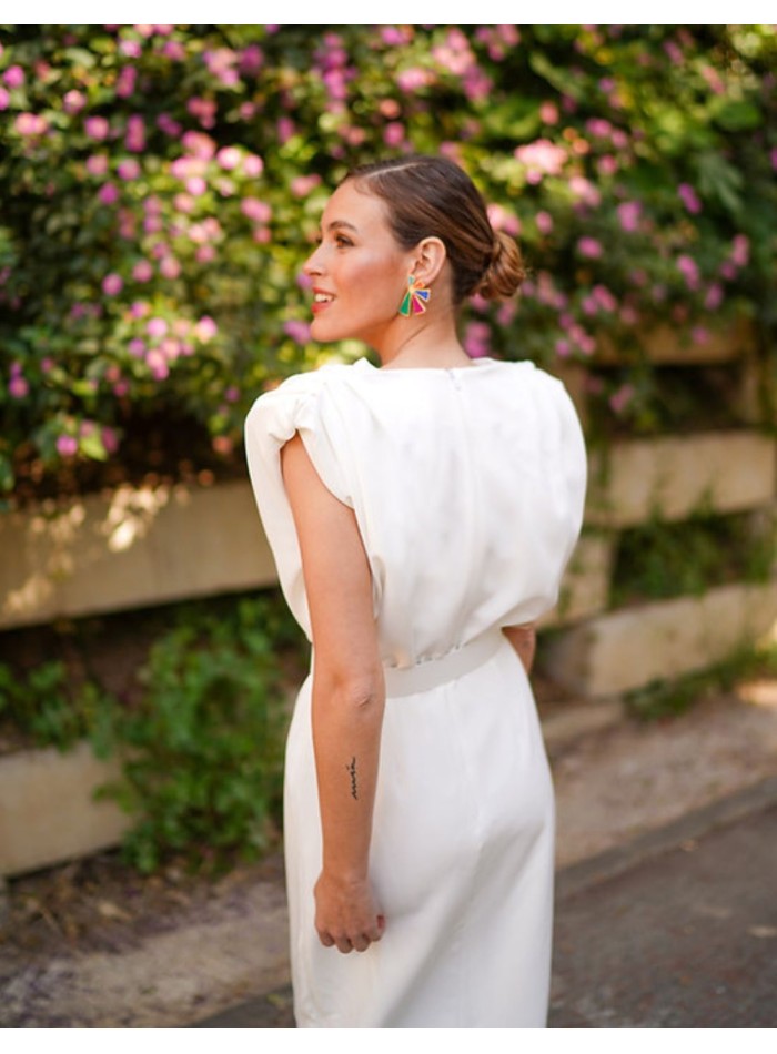 sleeveless white midi dress with ruffle