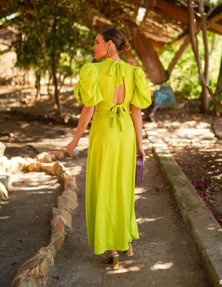 Vestido midi de fiesta con manga corta y lazos en la espalda