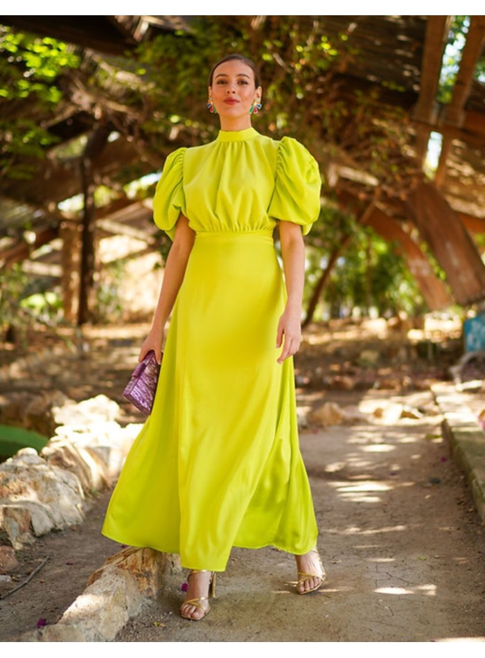 Vestido midi de fiesta con manga corta y lazos...