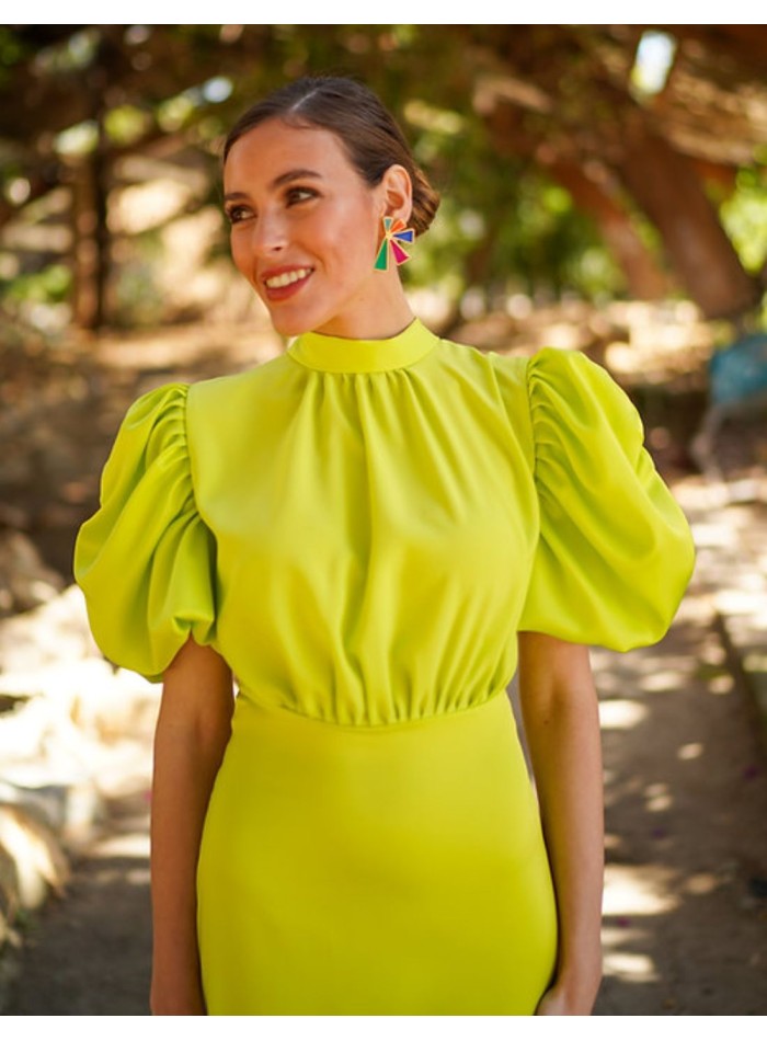 Vestido midi de fiesta con manga corta y lazos...