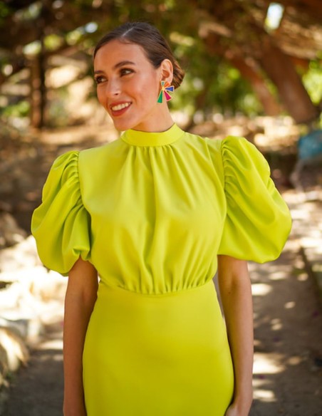 Vestido midi de fiesta con manga corta y lazos en la espalda