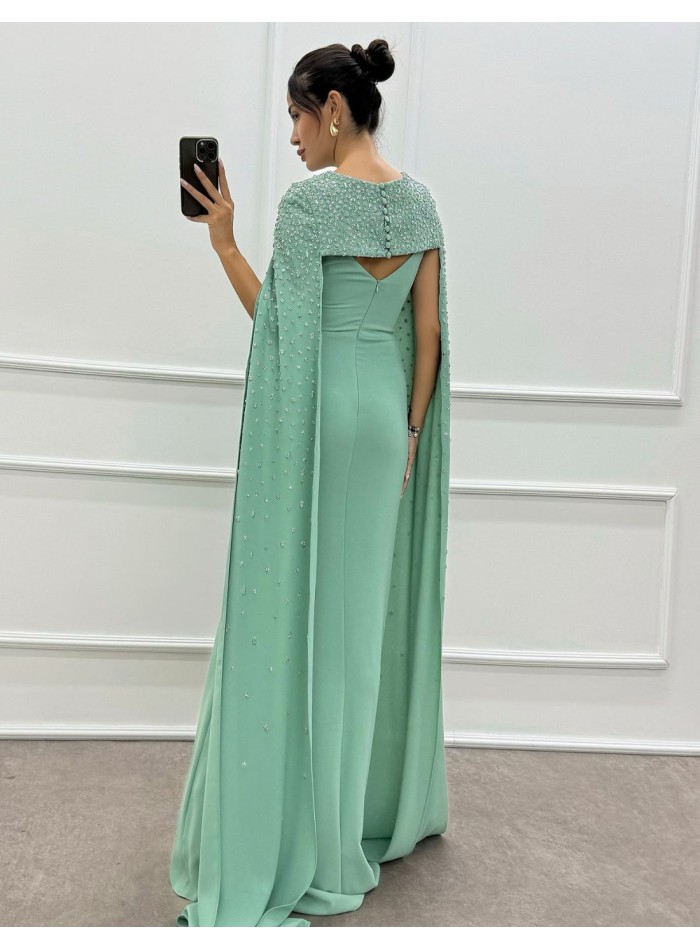 Maxi party dress with cape sleeves and...