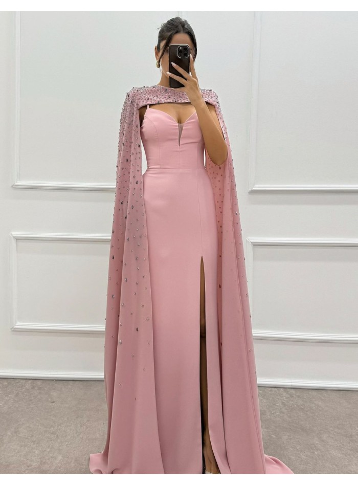 Maxi party dress with cape sleeves and...