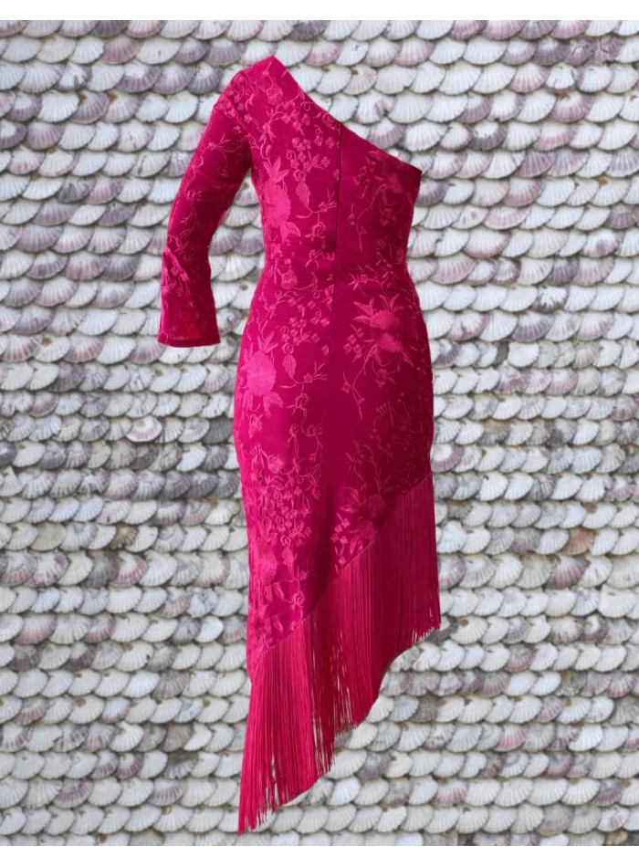 Robe asymétrique midi de fête avec une manche...