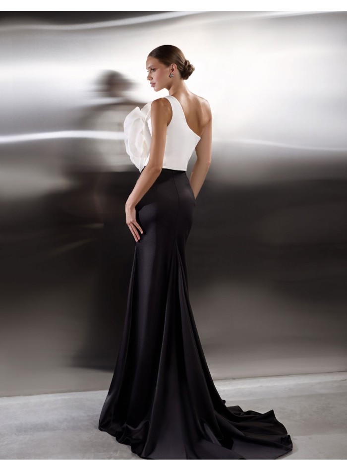 Asymmetrical long party dress with maxi flower...