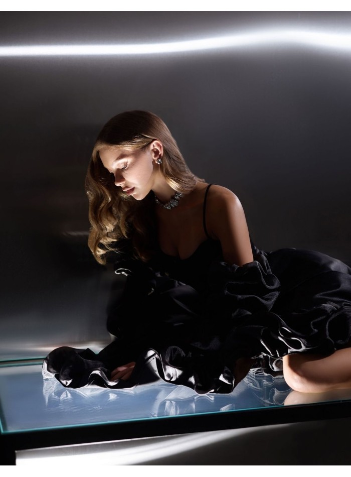 Robe de soirée midi avec manches amovibles et...