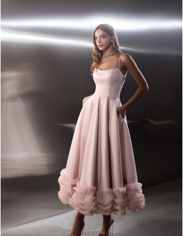 Robe de soirée midi avec manches amovibles et jupe à volants 2