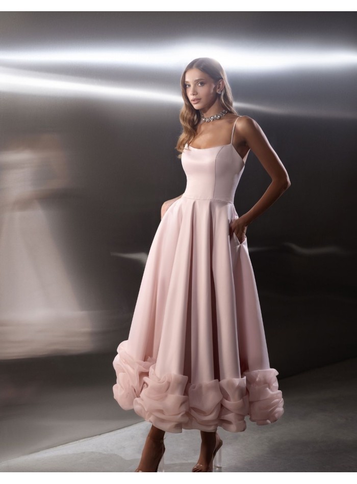 Robe de soirée midi avec manches amovibles et...