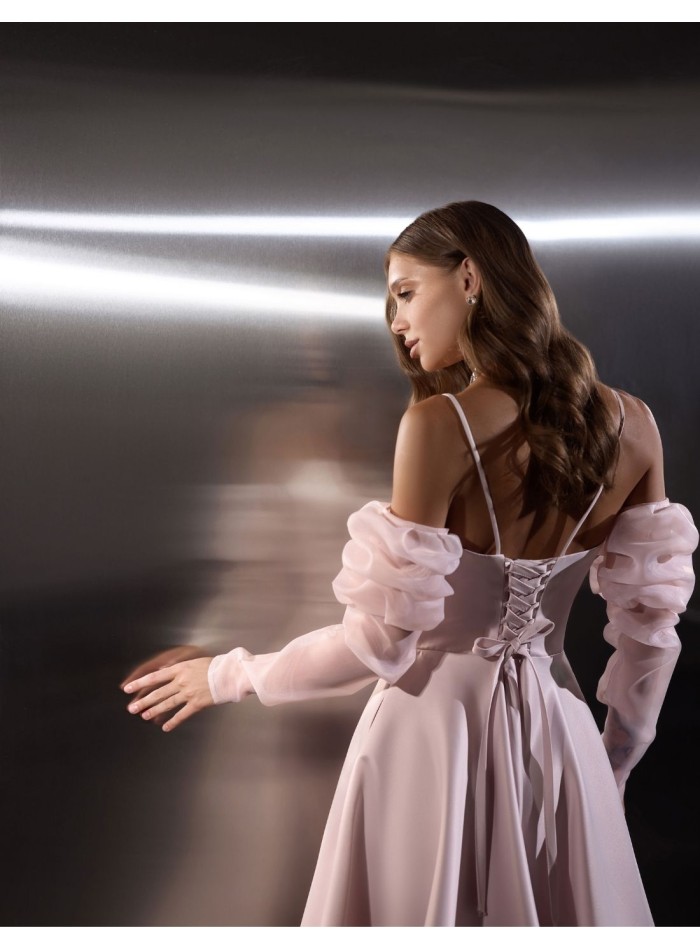 Midi party dress with detachable sleeves and...