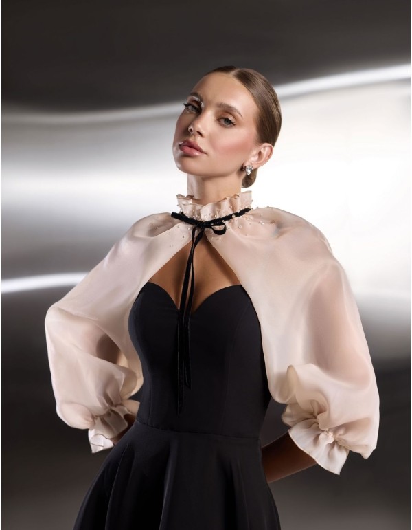 Vestido de fiesta corto con mangas abullonadas desmontables