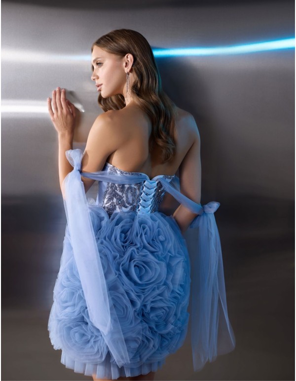 Robe courte de fête en tulle avec corsage en strass et... 2