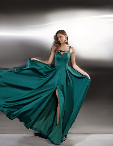 Robe longue de fête avec Boutonnières et fente dans la Jupe