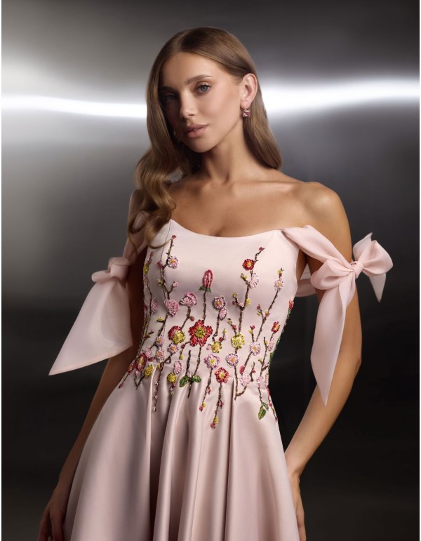 Midi party dress with floral embroidered bodice and...