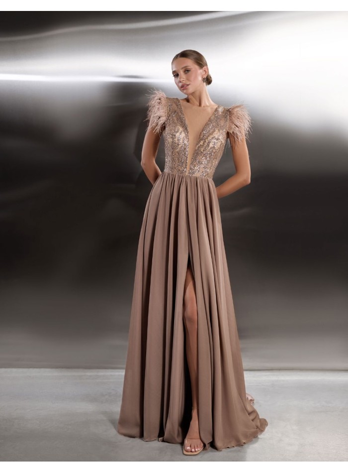 Long party dress with shimmering bodice and...