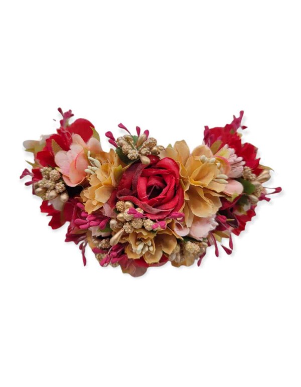 Diadema de flores para invitada en tonos rojos para eventos