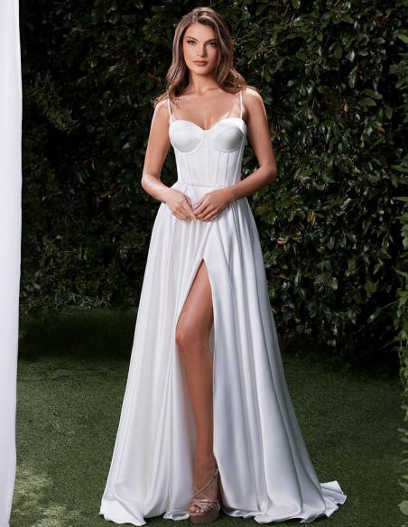 Vestido de novia palabra de honor con corpiño y tirantes