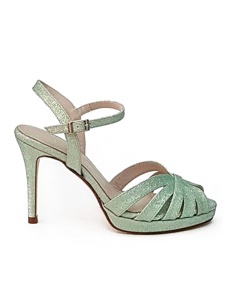 Platform party sandal with glitter and bracelet fastening