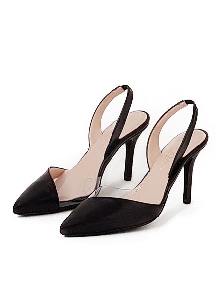 Chaussures en cuir avec talons en vinyle transparent