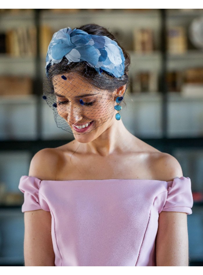 Goose feather headband in blue - Sandra Cala by Lilian - 1